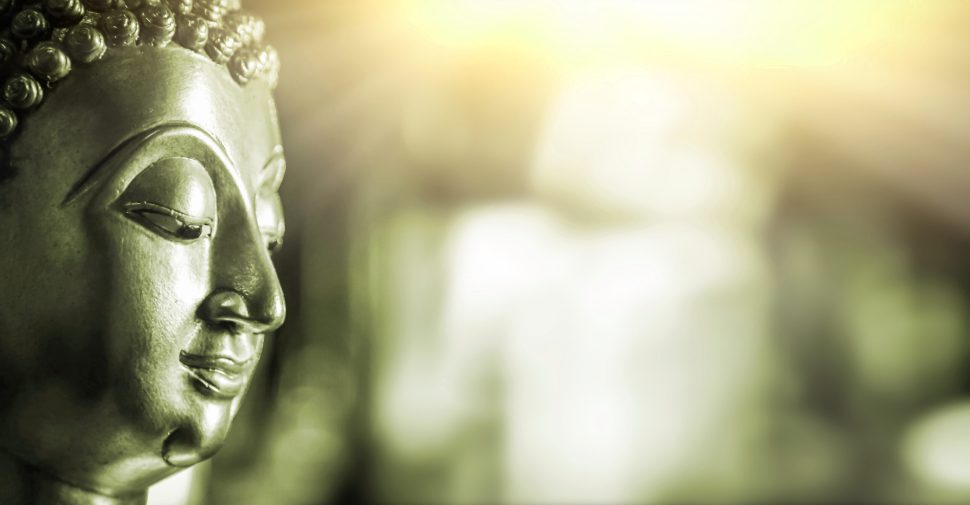 The background of the Buddha is energetic, mysterious and beauti